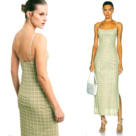 Miaou Dresses & Skirts - NWT Miaou Thais Maxi Slip Dress in Retro Baby Limon Green Plaid 2LX